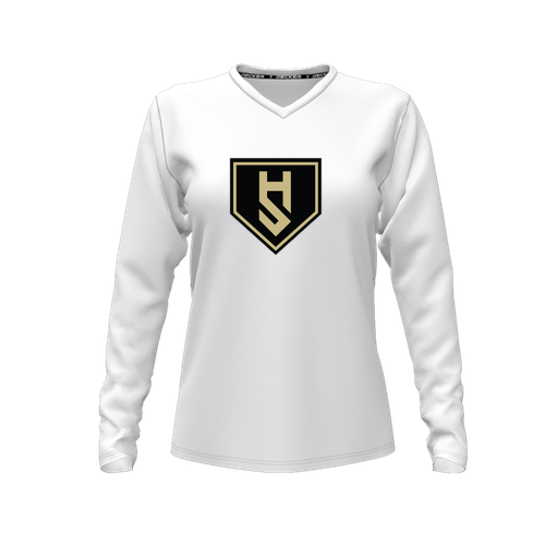 [FTLVCFWH-FYXS-LOGO1] Decker Comfort T-Shirt (Female Youth XS, White, V Neck, Logo 1, Long Sleeve)