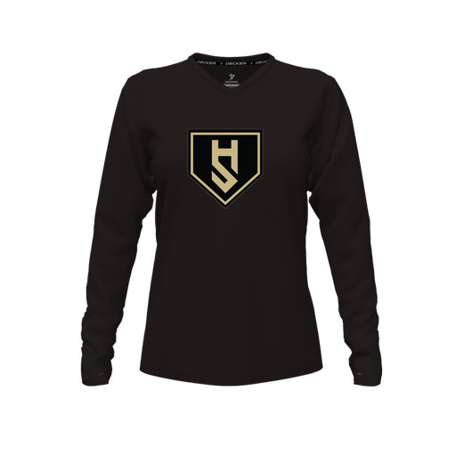 [CUS-DFW-TEES-CMF-VNK-LSL-BLK-FYXS-LOGO1] Comfort T-Shirt (Female Youth XS, Black, V Neck, Logo 1, Long Sleeve)