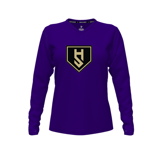 [CUS-DFW-TEES-CMF-VNK-LSL-PUR-FYXS-LOGO1] Comfort T-Shirt (Female Youth XS, Purple, V Neck, Logo 1, Long Sleeve)