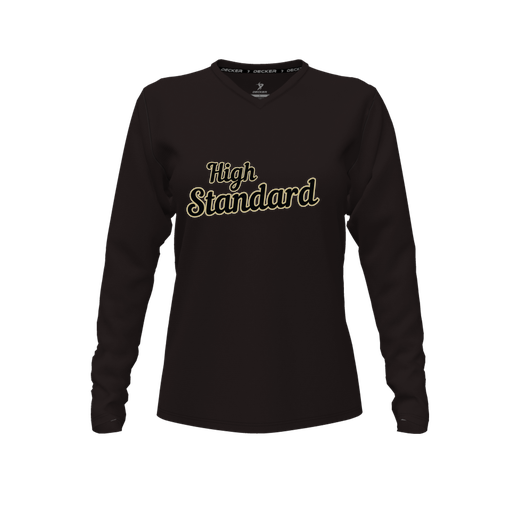 [FTLVPTBK-FYXS-LOGO2] Decker Performance T-Shirt (Female Youth XS, Black, V Neck, Logo 2, Long Sleeve)