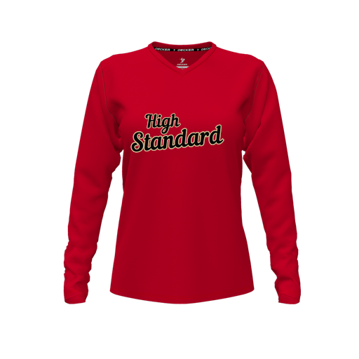 [CUS-DFW-TEES-PER-VNK-LSL-RED-FYXS-LOGO2] Performance T-Shirt (Female Youth XS, Red, V Neck, Logo 2, Long Sleeve)