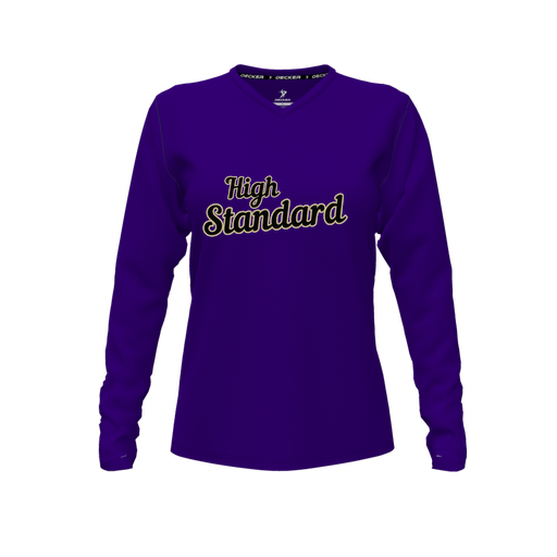 [CUS-DFW-TEES-PER-VNK-LSL-PUR-FYXS-LOGO2] Performance T-Shirt (Female Youth XS, Purple, V Neck, Logo 2, Long Sleeve)